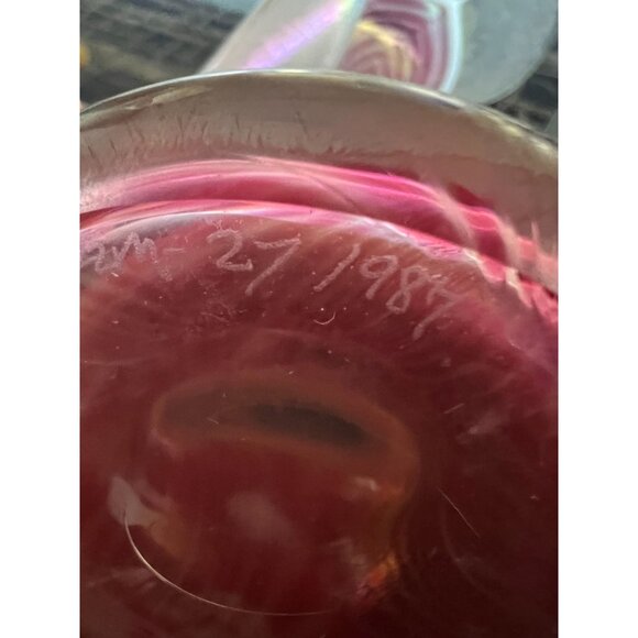 Stuart Abelman Jack-in-the-Pulpit Pulled Feather Iridescent Art Glass Vase 10" H - Picture 11 of 12